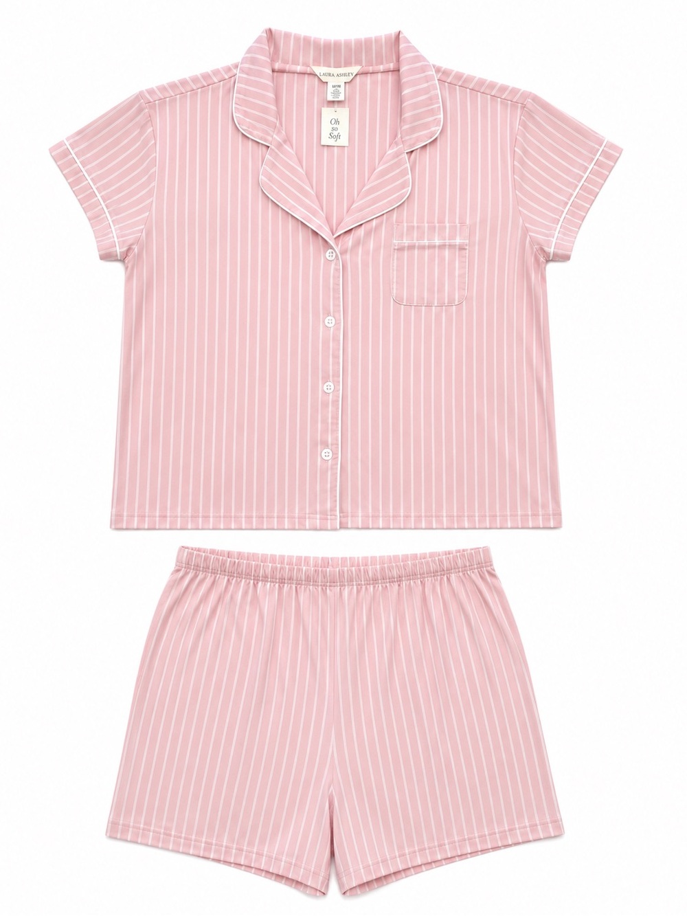 NWT Laura Ashley Pink Striped Oh So Soft Pajama Shorts Set Size Large L coquette